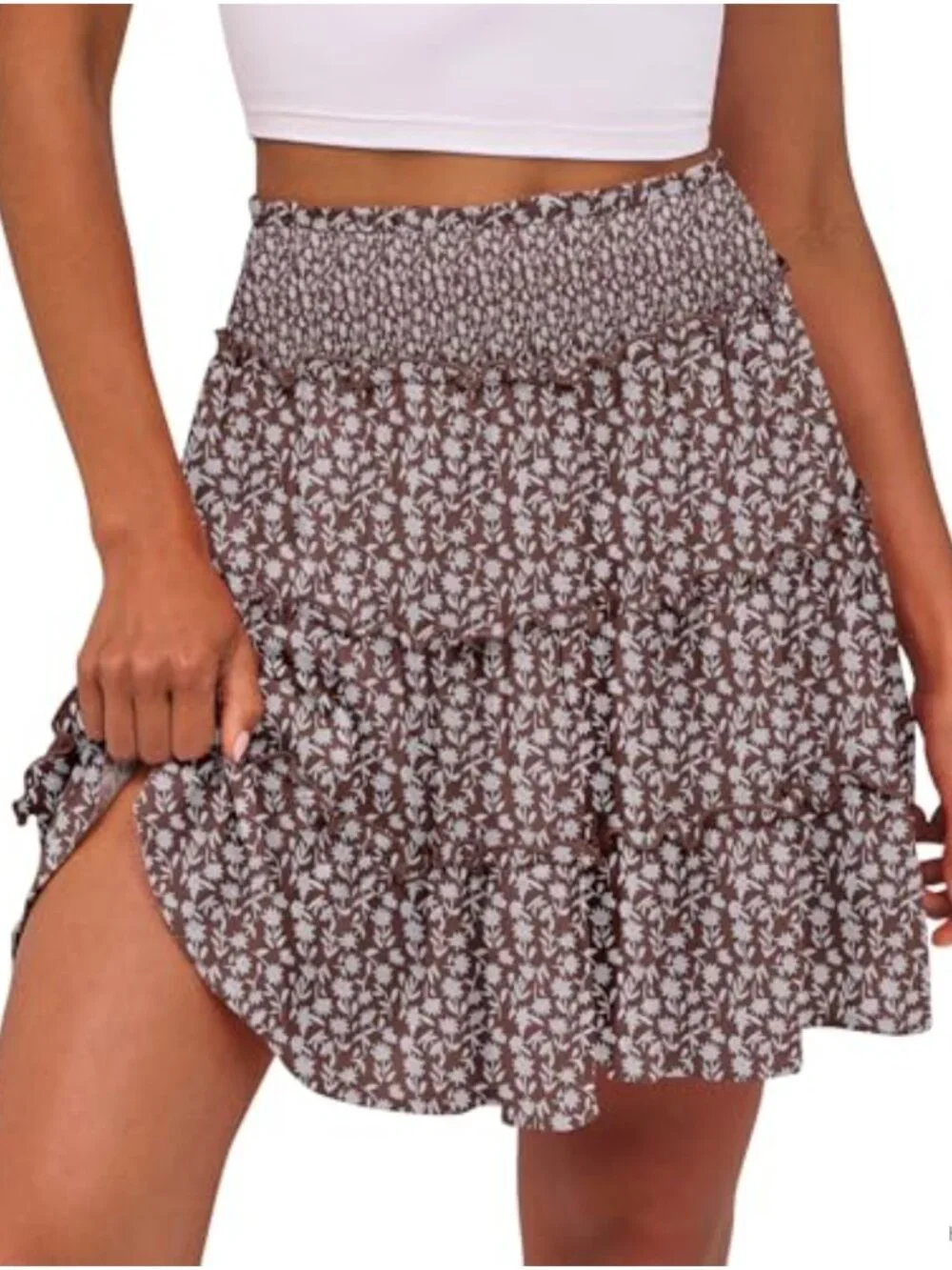Women's Ruffle Tiered Mini Skort with Built-in Shorts High Waist Boho Rayon